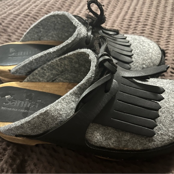 Sanita Women’s Hein Clog Shoes Gray Wool & Leather Slip-On Mules Size 37 (US 6) - Picture 4 of 8